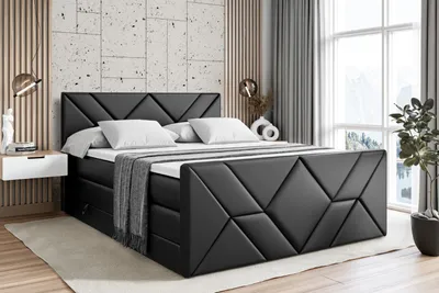 Produktbild von ALTDECOR Boxspringbett mit Fußteil, 2 Matratzen und Topper - 160x200 cm - BARWA-Z KING - Schwarz Kustleder - Polsterbett mit, H3- und H4- Matratzen, Bettkasten und Lattenrost, Bett mit Stauraum