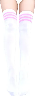 Produktbild von Krautwear Damen Strümpfe Socken Overknees Streifen Kniestrümpfe Cheerleader (1x weiss/rosa)