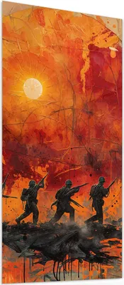 Produktbild von Glasbild 60x120cm in XXL für Wohnzimmer, Schlafzimmer Motiv Marsch im Sonnenuntergang