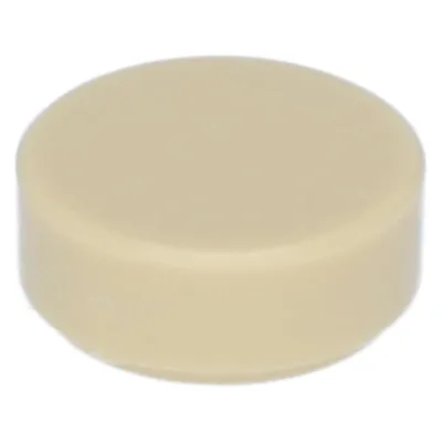 A single, small, round, beige tile is shown against a white background.
