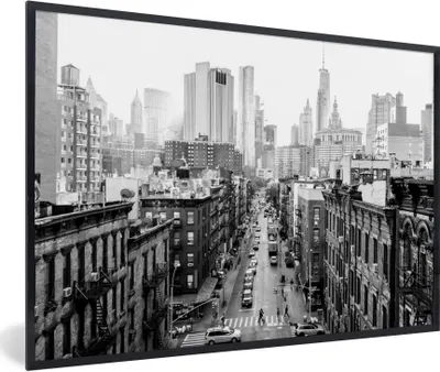 Produktbild von Poster mit Rahmen - Straßen von New York - schwarz und weiß - 90x60 cm - Poster mit zchwarzem Bilderrahmen