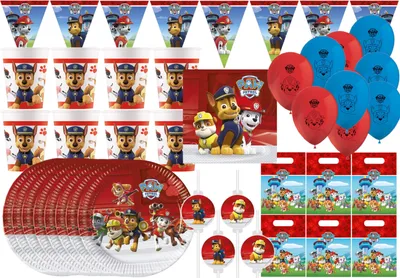 Produktbild von Paw Patrol - Kindergeburtstags-Set (55-teilig) Teller Becher Dekoration Servietten Geburtstag
