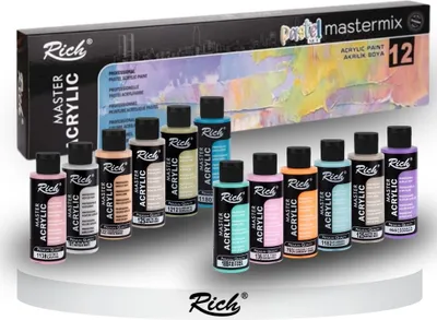 Zdjęcie produktu dla Zestaw farb akrylowych RICH MASTERMIX Pastel, 12 kolorów – 60 ml