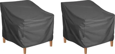 Two grey chair covers are shown from the front on a white background.
