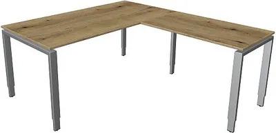 Produktbild von Kerkmann Schreibtisch 4139 Form 5 160x80x68-82 cm Vierfuß-Gestell höhenverstellbar mit Anbautisch Asteiche