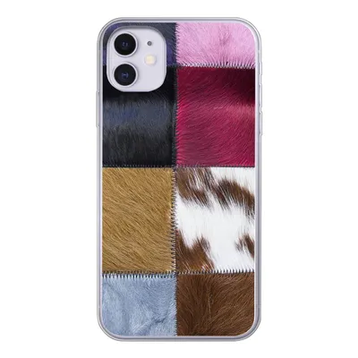 Produktbild von MuchoWow® Handyhülle Schutzhülle Hülle für iPhone 11 Ein farbenfroher Karoteppich mit unter anderem Kuhfell Silikon Softcase Handy Hülle - Handytasche