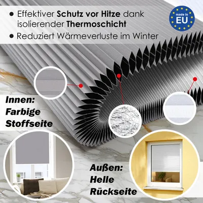 Produktbild von Thermo Wabenplissee Hitzeschutz, ohne Bohren, Grau, 100x160