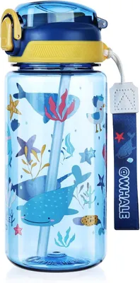 Produktbild von Kinder Trinkflasche mit Strohhalm, 600 ml, BPA-frei, aus Tritan, für Schule und Sport