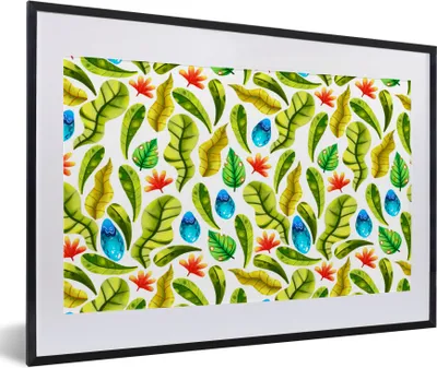 Produktbild von MuchoWow® Gerahmtes Poster Dschungel - Design - Tropische Blätter 60x40 cm - Poster mit Schwarzem Bilderrahmen Wandposter Rahmen Foto Bilder - Schlafzimmer - Plakat in Rahmen - Drucken