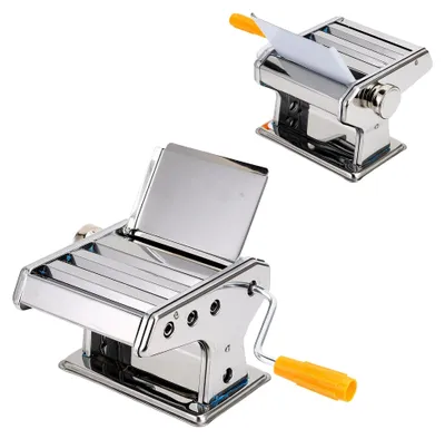 Produktbild von Manuelle Nudelmaschine aus Edelstahl mit Einstellknopf für verschiedene Dickeneinstellungen zur Herstellung von frischen Spaghetti und Lasagne