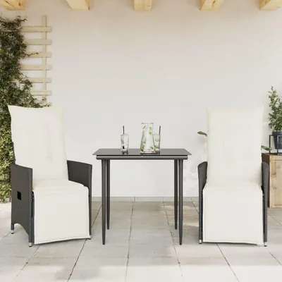 Image de vidaXL Fauteuil de jardin avec coussin 2 pcs. Réglable Noir Poly Rattan