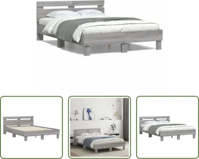 Produktbild von The Living Store Bettgestell mit Kopfteil Grau Sonoma 135x190 cm Holzwerkstoff