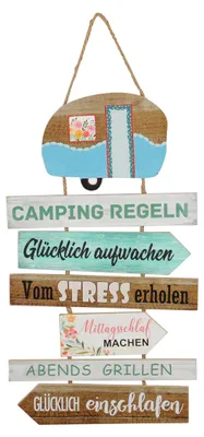 Campingregeln Schild 60x35 cm MDF-Holz zum Hängen