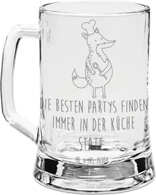 Produktbild von Mr. & Mrs. Panda Krug Fuchs Koch - Transparent - Geschenk, Bierkrug Mit Gravur, Chefkoch, Hungrig, Glas, Humpen, Spruch Lustig, Glaskrug, Bäcker, Geburtstag, Seidel