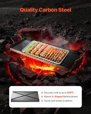 Produktbild von Grillplatte Grillpfanne Kohlenstoffstahl universelle rechteckige Platte (812 x 310 mm) mit flacher Oberseite, Gasgrill-Grillplatte für BBQ-Grill Teppanyaki, tragbares Familienkochgeschirr mit Griff
