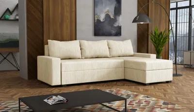 Produktbild von Ecksofa Schlafsofa Sofa AGNETA Stoff Lincoln Beige Ottomane Rechts