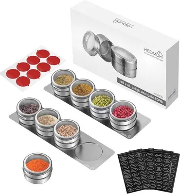 Obrázek produktu pro Sada 8 magnetických nádobek na koření, 100 ml, nerezová ocel