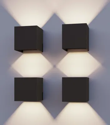 Produktbild von Calex Bari Wandleuchte, für Außen & Innen, warmweißes Up & Down Licht, einstellbarer Lichtstrahl, wasserdicht, Schwarz, 4er Pack
