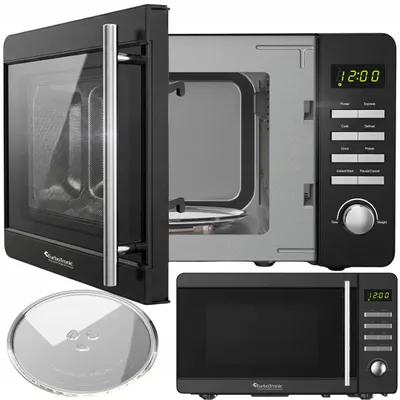 Zdjęcie produktu dla Kuchenka mikrofalowa TurboTronic cyfrowa 8 programów 20L 700W-1150W Obrotowy szklany talerz stal nierdzewna Czarny