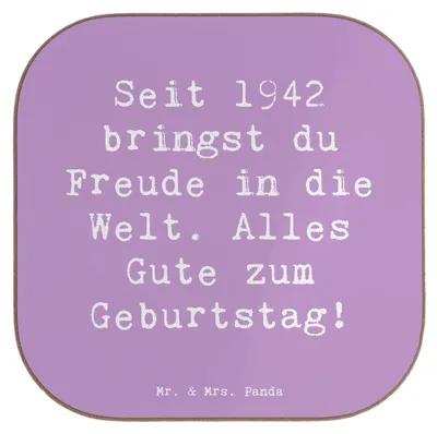 Produktbild von Mr. & Mrs. Panda Untersetzer für Gläser Spruch 1942 Geburtstag Freude - Lavendeltraum - Geschenk, in die Welt, Jubeltag, Tischuntersetzer, Alter, gläseruntersetzer, Glas