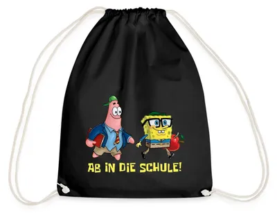 Produktbild von Spreadshirt Spongebob Schwammkopf Mit Patrick Ab In Die Schule Turnbeutel, One size, Schwarz