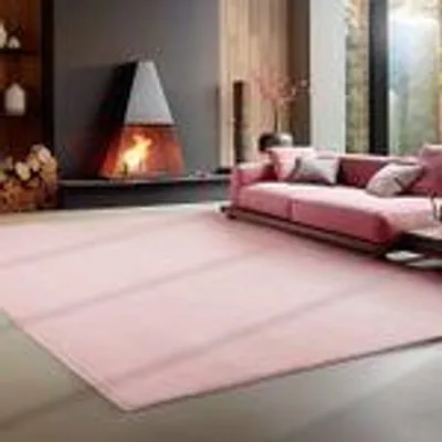 Produktbild von Moderner flauschiger Kurzflor Teppich einfarbig, rutschfest, waschbar & soft - perfekter Komfort für Zuhause, Größe: 80 x 150 cm, Farbe: Rosa