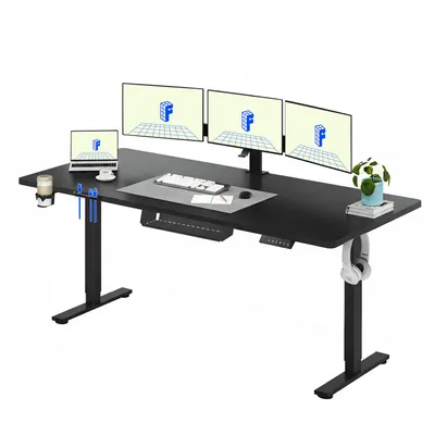 Produktbild von FLEXISPOT QE1 Höhenverstellbarer Schreibtisch 200x80cm, 4 Memory-Funktion, Antikollisionsschutz 70kg Tragkraft, Haken, Kabelmanagement (Schwarz)