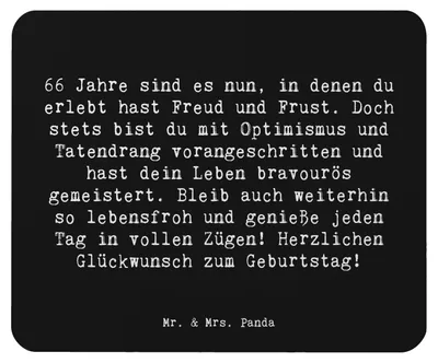 Produktbild von Mr. & Mrs. Panda Mousepad Spruch 66. Geburtstag - Schwarz - Geschenk, Happy Birthday, Tatendrang, Mouse Pad, Geburtstagsgeschenk, Lebensfreude, mousematte, Mauspad
