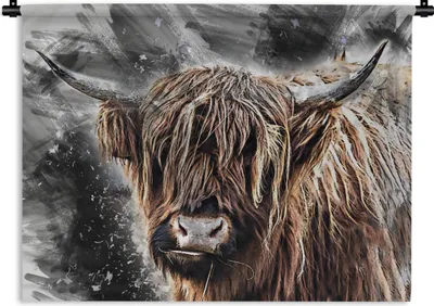 Produktbild von MuchoWow® Wandteppich Wandbehang Schottisches Hochlandrind - Tiere - Farbe 90x67.5 cm Tapisserie Dekoration Wandtuch - Fototeppich - Wand-Skulpturen