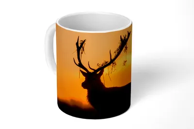 Produktbild von KitchenYeah® Tasse Kaffeetasse Kaffeebecher 350 ml Hirsch - Orange - Scherenschnitt - Tiere - Natur Teetasse - Fototasse - Becher - Keramikbecher - Teebecher - Kaffeetasse - Bürotasse