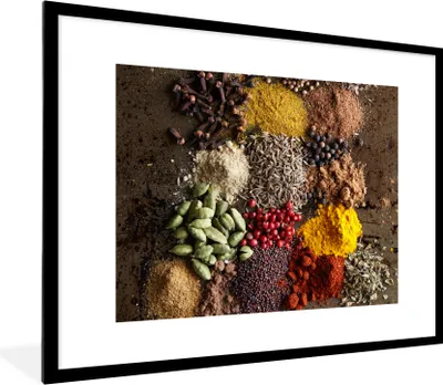 Produktbild von MuchoWow® Gerahmtes Poster Gewürze zusammen gemischt 80x60 cm - Poster mit Schwarzem Bilderrahmen Wandposter Rahmen Foto Bilder - Schlafzimmer-Dekorationen - Fotoposter