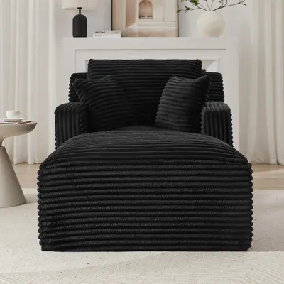 Image de Canapé-chaise longue en velours côtelé, canapé relax et convertible sans assemblage, pour le salon, noir