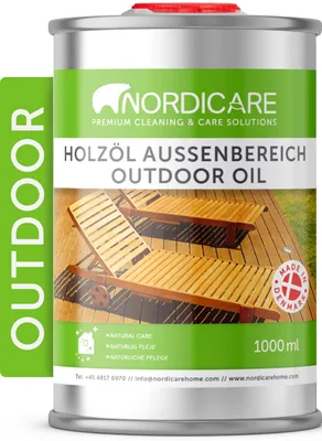 Produktbild von Nordicare Holzöl Außenbereich [1L] für Lärche, Eiche, Teak oder Akazienholz I Holz Öl Außen zum Holzschutz I Holzschutzöl Außen, Teaköl für Gartenmöbel, Holzpflegeöl, Lärchenöl, Bangkirai Öl…