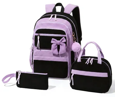 Imagen del producto de Conjunto de mochila escolar para niñas Amythe, de 3 piezas: impermeable, con estuche para el almuerzo y estuche para lápices