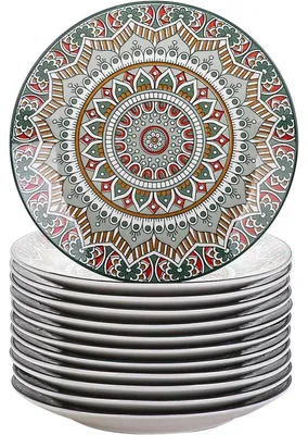 Obrázok produktu pre Sada 12 dezertných tanierov z porcelánu, séria MANDALA, priemer 21,2 cm, tmavomodrá farba