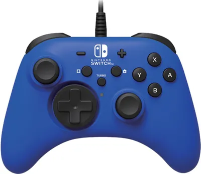 A blue Nintendo Switch controller is shown from a front-facing perspective on a white background.