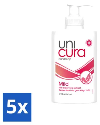 Productafbeelding van 5 x Unicura antibacteriële vloeibare zeep, mild - 250 ml - voordelingsverpakking - 5 stuks
