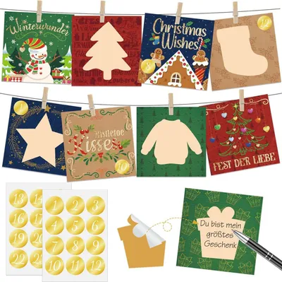 Image de Cartes de Calendrier de l'Avent à Gratter 2024 DIY Paillettes à faire soi-même Set