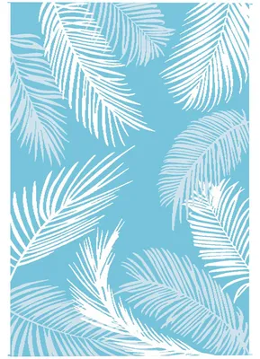Produktbild von Outdoor Teppich wendbarer robuster Wetterfest Outdoorteppich mit Tragetasche Bodenankern 274 x 182 cm Hellblau+Weiß