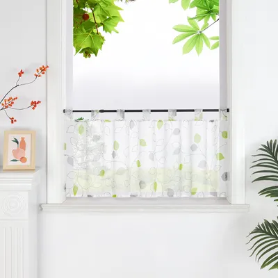 Transparente Kurzgardine mit Blättern, Grün, 30x90 cm