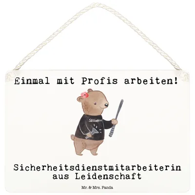 Produktbild von Mr. & Mrs. Panda Schild Sicherheitsdienstmitarbeiterin Leidenschaft DIN A6 - Weiß - Geschenk, Holzschild, Türschild, kleine aufmerksamkeit, Dekoschild, wandtafel