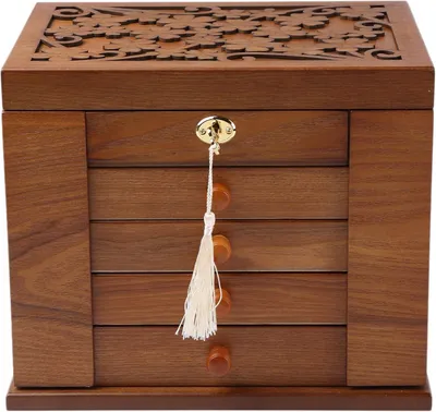 Productafbeelding van Houten sieradendoos voor vrouwen - Massief houtorganisator met combo -slot voor sieraden - Kettingen - Ringen