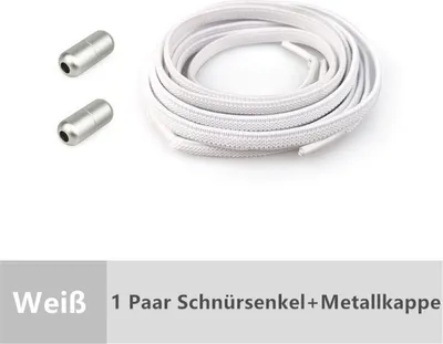Produktbild von Elastische Schnürsenkel mit Schnellverschluss Schnellschnürsystem Schuhbänder ohne Binden Flach Rund Bunt, Weiß