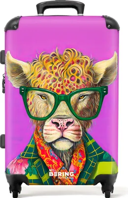 Produktbild von NoBoringSuitcases.com® Großer Koffer - Brille - Tier - Schottischer Highlander - Blumen - Hippie - Kombinationsschloss TSA - Hartschalen Trolley 4 Rollen - 72 liter - Reisekoffer - 66 cmKoffer Mittelgroß 67x43x25 cm, 72L,