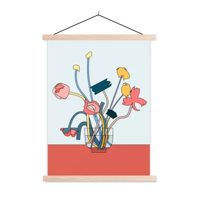 Produktbild von MuchoWow® Textilposter Blumen - Retro - Pastell 120x160 cm mit holzfarbenen Rahmen - Plakatkarton