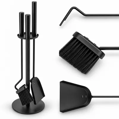 Productafbeelding van TORVON HELSINKI Kachelaccessoires, 4-delige kachelset met standaard, kachelset, ovenaccessoires, zwart