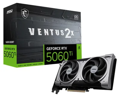 Zdjęcie produktu dla MSI VENTUS GeForce RTX 5060 TI 16G 2X OC PLUS, GeForce RTX 5060 Ti, 16 GB, GDDR7, 128 bit, 7680 x 4320 px, PCI Express x16 5.0