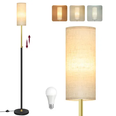 Obrázek produktu pro VASAGLE, stojací lampa s nastavitelnou výškou, výška 148 cm, s nožním spínačem, stínidlem, paticí E27, matná černá barva