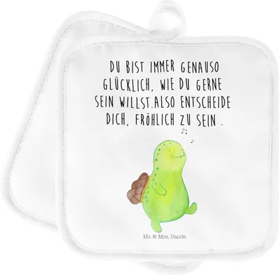 Produktbild von Mr. & Mrs. Panda Topfuntersetzer Schildkröte Pfeifen - Weiß - Geschenk, Depression, Kochlappen, Topflappen, topfhalter, Set, Schildkröten, Fröhlich, 2er