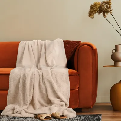 Produktbild von Deko Wohnzimmer Decke Kuscheldecke Tagesdecke Boho Sofadecke Waschbar Flauschig 200x240cm Beige